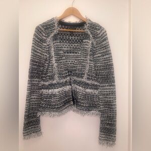 INC International Concepts boucle fringe peplum, marled textured-knit cardigan